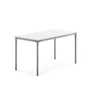 Stůl SONITUS, 1400x700x720 mm, stříbrné nohy, HPL deska tlumící hluk, bílá