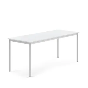 Stůl SONITUS, 1800x700x720 mm, bílé nohy, HPL deska tlumící hluk, bílá