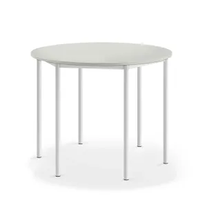 Stůl SONITUS, Ø1200x900 mm, bílé nohy, HPL deska tlumící hluk, šedá