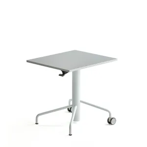 Výškově nastavitelný stůl ARISE, 600x700 mm, bílá podnož, akustické lamino, šedá
