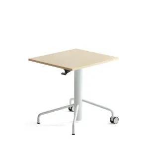 Výškově nastavitelný stůl ARISE, 600x700 mm, bílá podnož, lamino, bříza