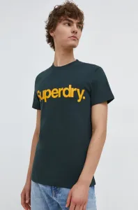 Bavlněné tričko Superdry zelená barva, s potiskem #6121079