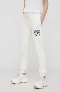 Kalhoty Superdry dámské, krémová barva, s aplikací