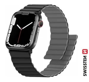 SWISSTEN řemínek pro Apple Watch silikonový, magnetický, 42 / 44 / 45 / 49 mm Barva: černo/šedá