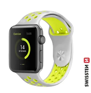 SWISSTEN řemínek pro Apple Watch silikonový, sport, 38 / 40 / 41 mm Barva: stříbrno/žlutá