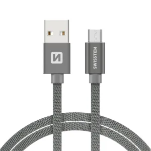 SWISSTEN datový kabel s textilním opletem, USB-A / micro USB, délka 1,2 m Barva kabelu: Stříbrná