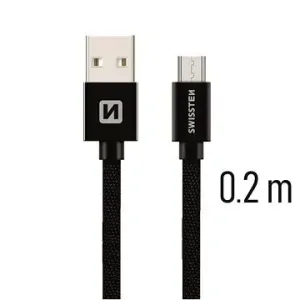 SWISSTEN datový kabel USB-A / micro USB, s textilním opletem, délka 0,2 m Barva kabelu: Černý