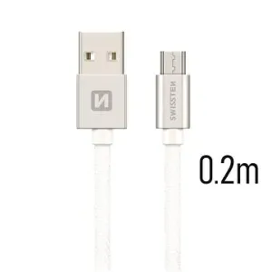SWISSTEN datový kabel USB-A / micro USB, s textilním opletem, délka 0,2 m Barva kabelu: Stříbrná