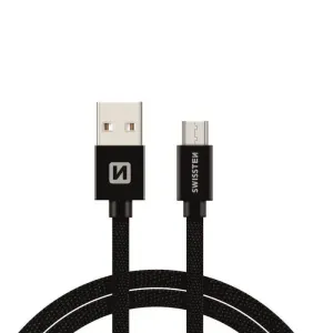 SWISSTEN datový kabel s textilním opletem, USB-A / micro USB, délka 1,2 m Barva kabelu: Černý
