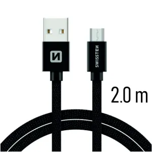 SWISSTEN datový kabel USB-A / micro USB, s textilním opletem, délka 2 m Barva kabelu: Černý