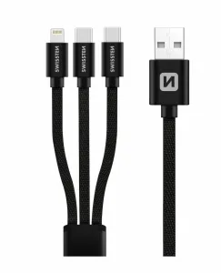 Datový kabel Swissten textilní 3 v 1, 1,2 m, Lightning, 2 x USB-C, černý