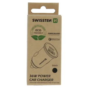 SWISSTEN CL adaptér Power Delivery USB-C + Quick Charge 3.0 36 W metal (ECO BALENÍ) Barva: Černá