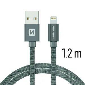 SWISSTEN datový kabel USB-A / Lightning, s textilním opletem, délka 1,2 m Barva kabelu: Šedivý