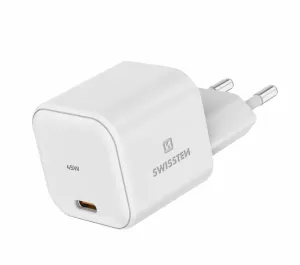 SWISSTEN síťová nabíječka GaN, USB-C, Power Delivery, 45 W, bílá