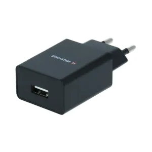SWISSTEN síťová nabíječka, 1 x  USB-A, 1A, SMART IC + datový kabel USB-C s délkou 1,2 m Barva: Černá