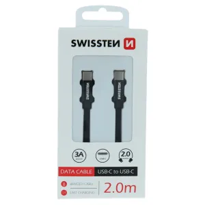 SWISSTEN datový kabel USB-C / USB-C s textilním opletem, délka 2 m Barva: Černá