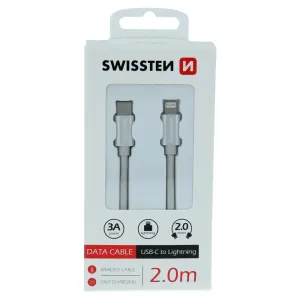 SWISSTEN datový kabel USB-C / Lightning s textilním opletem, délka 2 m Barva: Stříbrná