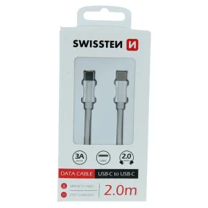 SWISSTEN datový kabel USB-C / USB-C s textilním opletem, délka 2 m Barva: Stříbrná