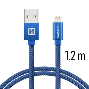 SWISSTEN datový kabel USB-A / Lightning, s textilním opletem, délka 1,2 m Barva kabelu: Modrá