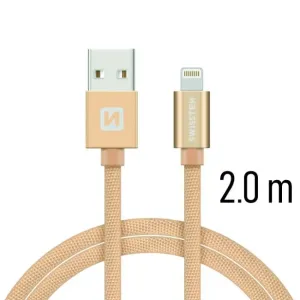 SWISSTEN datový kabel USB-A / Lightning, s textilním opletem, délka 2 m Barva kabelu: Zlatá