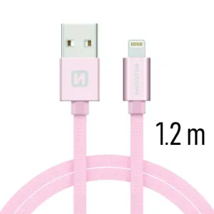 SWISSTEN datový kabel USB-A / Lightning, s textilním opletem, délka 1,2 m Barva kabelu: Růžovo-zlatá