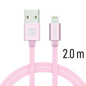SWISSTEN datový kabel USB-A / Lightning, s textilním opletem, délka 2 m Barva kabelu: Růžovo-zlatá