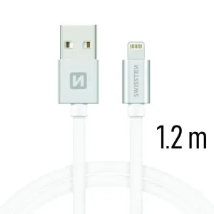 SWISSTEN datový kabel USB-A / Lightning, s textilním opletem, délka 1,2 m Barva kabelu: Stříbrná