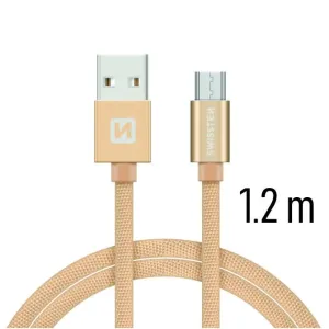 SWISSTEN datový kabel s textilním opletem, USB-A / micro USB, délka 1,2 m Barva kabelu: Zlatá