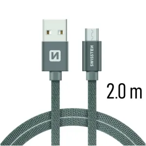SWISSTEN datový kabel USB-A / micro USB, s textilním opletem, délka 2 m Barva kabelu: Šedivý