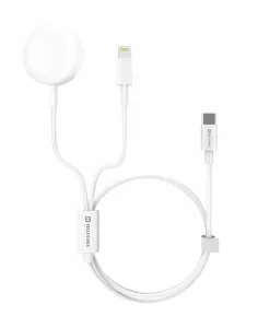 SWISSTEN Nabíjecí magnetický kabel 2v1 pro Apple Watch a Lightning USB-C, 1,2 m, bílá