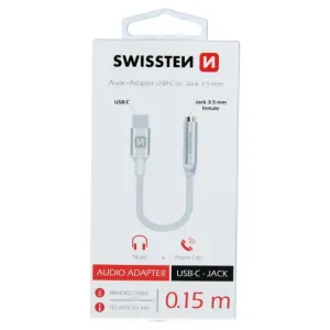 SWISSTEN audio adaptér USB-C / jack 3,5 mm, délka 0,15 m Barva: Stříbrná