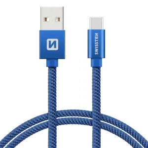 SWISSTEN datový kabel USB-A / USB-C, s textilním opletem, délka 1,2 m Barva kabelu: Modrá