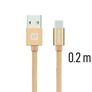 SWISSTEN datový kabel USB-A / USB-C, s textilním opletem, délka 0,2 m Barva kabelu: Zlatá