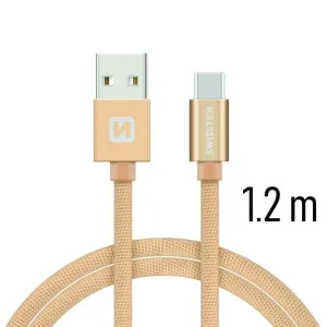 SWISSTEN datový kabel USB-A / USB-C, s textilním opletem, délka 1,2 m Barva kabelu: Zlatá