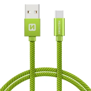 SWISSTEN datový kabel USB-A / USB-C, s textilním opletem, délka 1,2 m Barva kabelu: Zelená