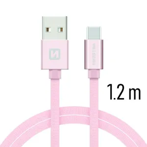 SWISSTEN datový kabel USB-A / USB-C, s textilním opletem, délka 1,2 m Barva kabelu: Růžovo-zlatá