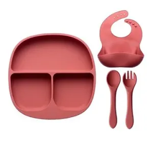 Dětská silikonová barevná sada s talířem - Perleťová růžová