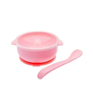 Dětská silikonová miska s pokličkou a lžičkou - Světlá růžová