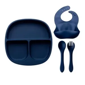 Dětská silikonová barevná sada s talířem - Tmavě modrá