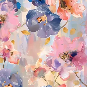 Designová ekokůže (koženka) s potiskem jarní květiny pastel malovaný