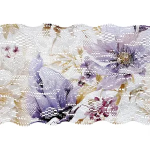 Elastická krajka 8 cm s potiskem fialové květy Vilma