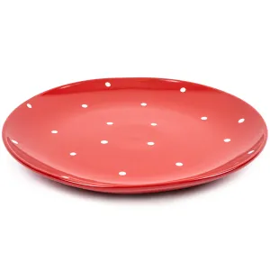 Keramický mělký talíř s puntíky, červená