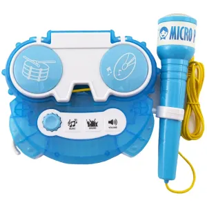 Mikrofon karaoke modrý plast na baterie se světlem v krabici 24x21x5,5cm