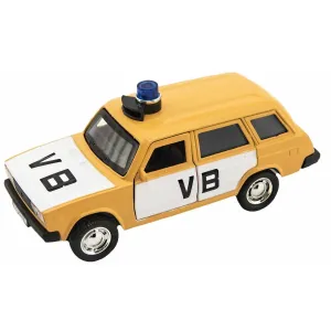 Policejní auto VB combi kov-plast 11,5cm na zpětné natažení na baterie se zvukem v krabičce 15x7x7cm
