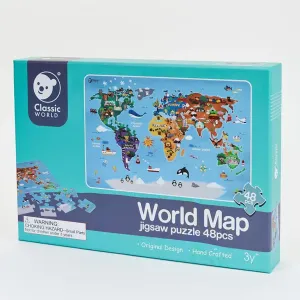 Teddies Dřevěné puzzle Mapa světa, 48 dílků, 38 x 57 cm