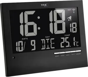 Digitální nástěnné DCF hodiny s podsvícením TFA, 60.4508, 185 x 230 x 31 mm, černá