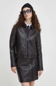 Kožená bunda The Kooples dámská, černá barva, přechodná