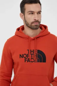 Bavlněná mikina The North Face pánská, oranžová barva, s kapucí, s aplikací