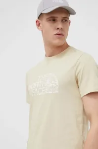 Bavlněné tričko The North Face béžová barva, s potiskem