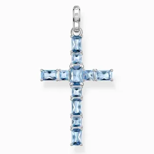 THOMAS SABO přívěsek Cross with aquamarine-coloured stones PE939-009-1